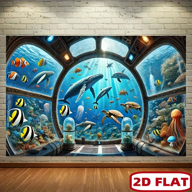 Ocean Aquarium - Tapisserie murale 2D imprimée à plat,