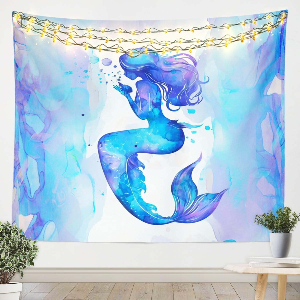 Marine Aquarium - Tapisserie murale sirène tie-dye pour enfants,